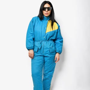 80s vintage winter warm ski suit for women blue | Retro 90s ski one piece overall jumpsuit bodysuit snowboarding snow suit | XS small