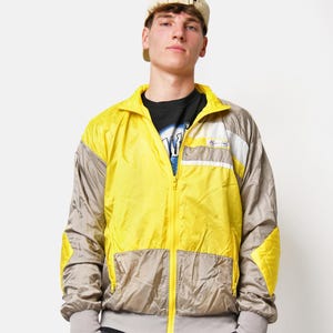 90s style jacket men yellow brown | Retro shell tracksuit top lightweight windbreaker jacket | Vintage clothing for men | Large L size