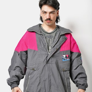 Retro 90s Windbreaker Jacket in Grey Pink Colour Mens