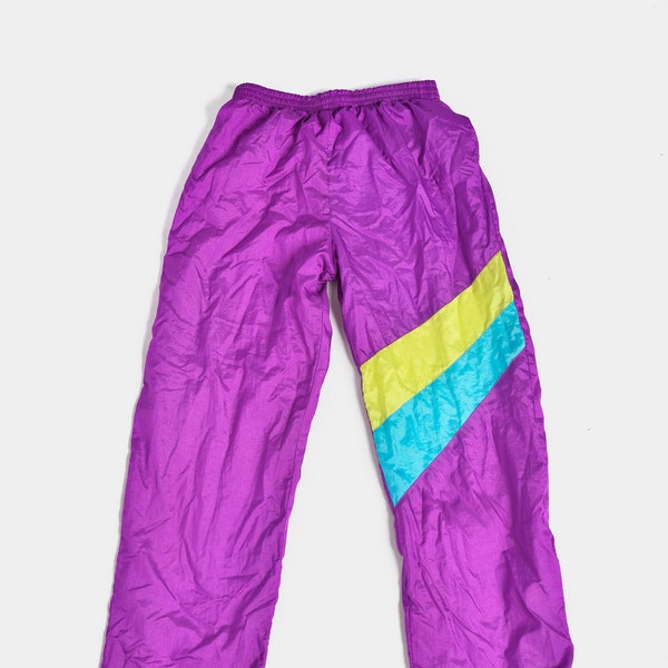 Vintage kids 80s shell pants purple | Old School 90s style children nylon track bottom | Retro boys girls wind trouser joggers | Size 152