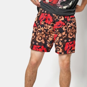 Adidas Originals vintage summer shorts mens red colourful | 90s floral boardshorts swimwear | Vacation beach swimming trunk swimwear | M