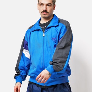 Montana Hamburg rare retro 80s track jacket in blue colour for men | Vintage 80s classic tracksuit top full zip sports jumper | Large L size