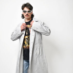 Vintage 90s detective trench coat men&#39;s grey | Fall autumn classic vintage retro 80s duster mac casual lightweight long rain coat | Large L
