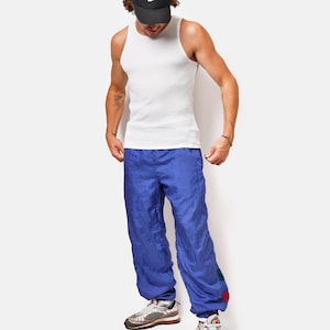 Vintage 90s joggers blue colour men&#39;s | Sport trousers festival shell pants | Old School 80s style track wind trouser | Large L size