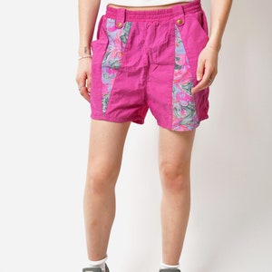 Vintage roze veelkleurige short met patroon uit de jaren 90 | Festival retro zomer strand korte surfshorts | Boho-boardshort voor zwemmen | Klein