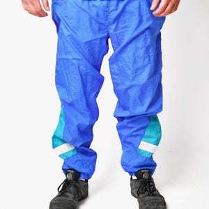 Vintage 90s joggers blue mens | Sport trousers festival shell nylon pants | Old School 80s style track wind trouser for men | XL size