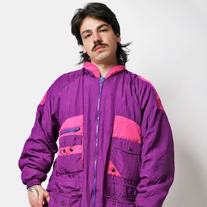 Retro 90s Windbreaker Jacket in Grey Pink Colour Mens