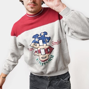 90s American Simbols Uniform sweatshirt grey red | Vintage USA sport men&#39;s relaxed athletic crewneck jumper pullover | Small S size