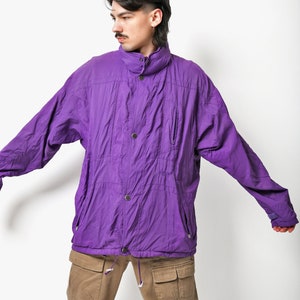 Retro 90s light parka coat purple colour | Spring fall hooded rain jacket men | Vintage 80s hiking shell windbreaker jacket | XXL 2X size