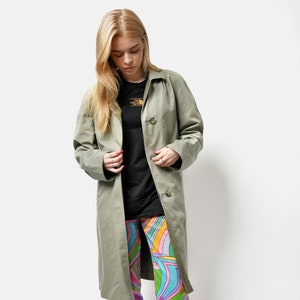 Gabardina clásica vintage de los años 90 de doble cara en caqui, verde y gris para mujer / Chaqueta impermeable larga reversible Detective otoño primavera retro años 80 / M/L