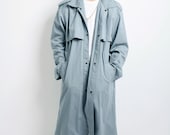 80s retro detective trench coat men 39 s grey Spring summer classic vintage 90s duster mackintosh mac casual outerwear long raincoat Large L