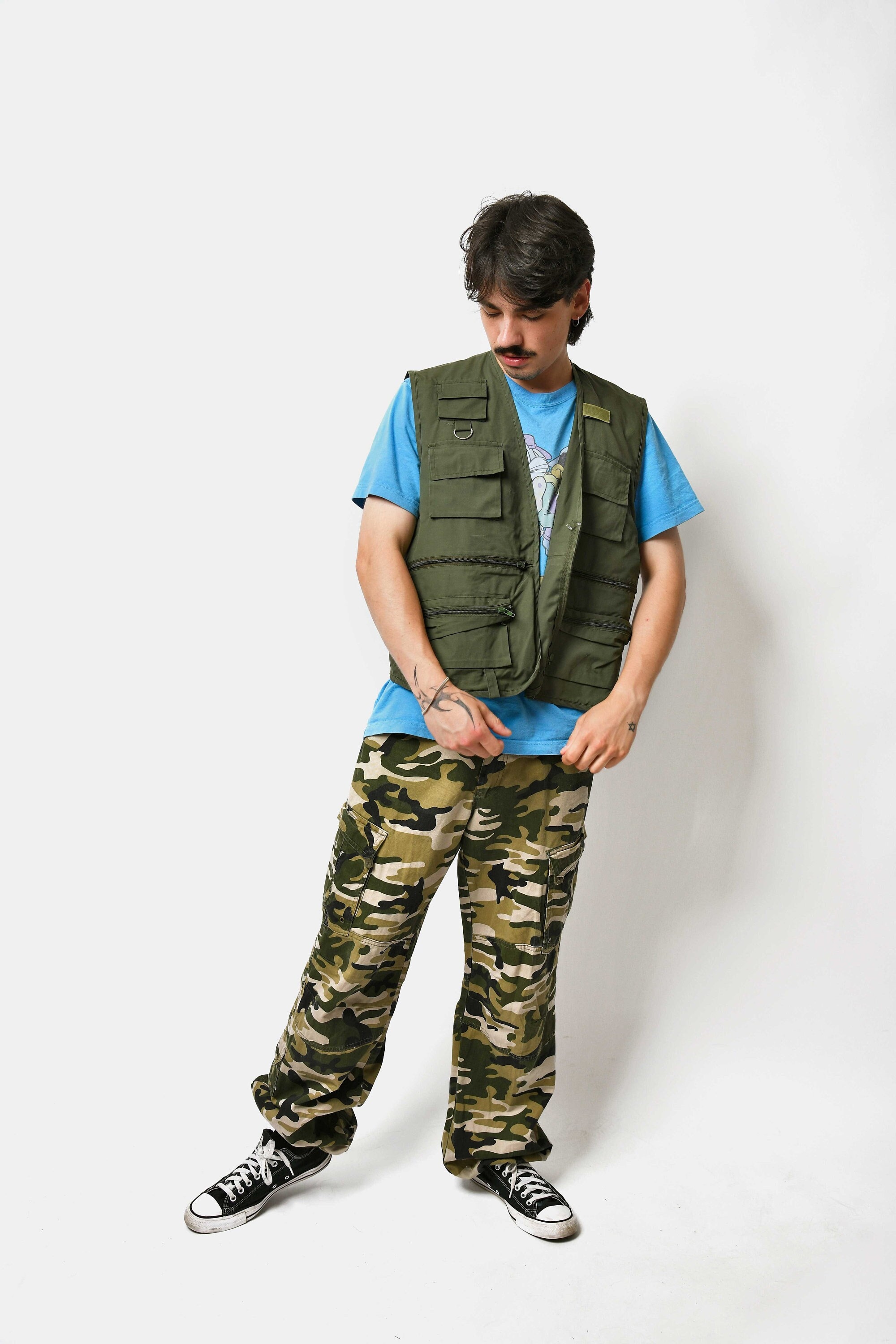 Mens army green vest sale