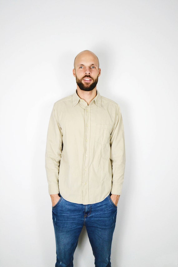 Velvet mens shirt in beige nude colour | 90s Y2K e
