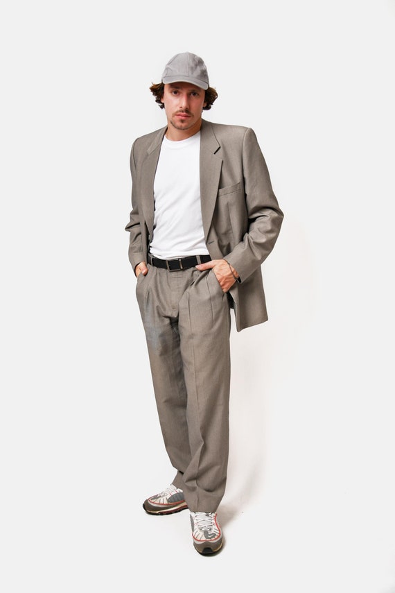 Classic suit beige brown colour mens | Vintage dressy two piece suit | Minimalist classy formal suit set blazer pants jacket trouser | Large