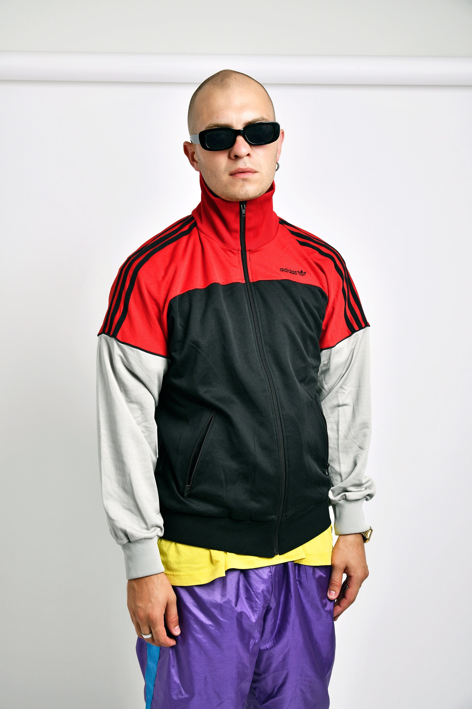 ADIDAS retro jaren '80 stijl trainingsjack zwart rood - Etsy Nederland