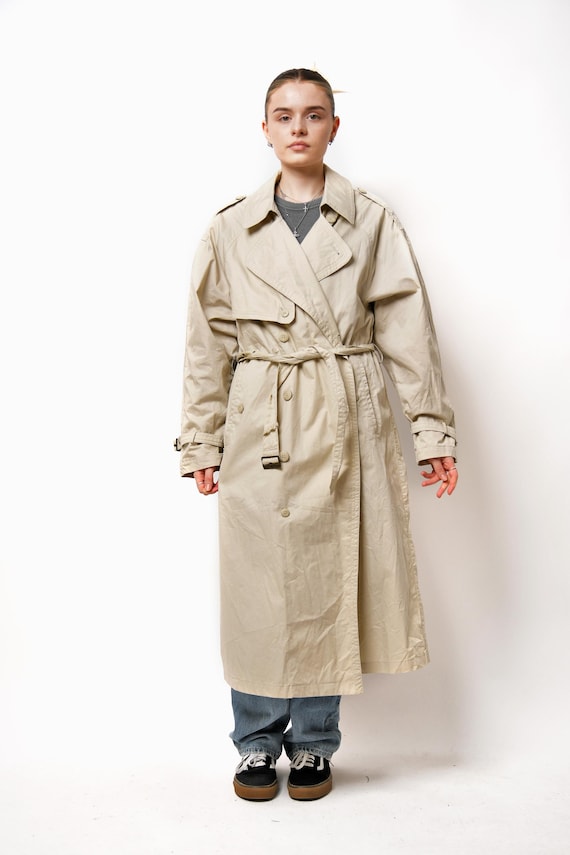 90s Vintage Detective Trench Coat Women's Beige | Light Oversized