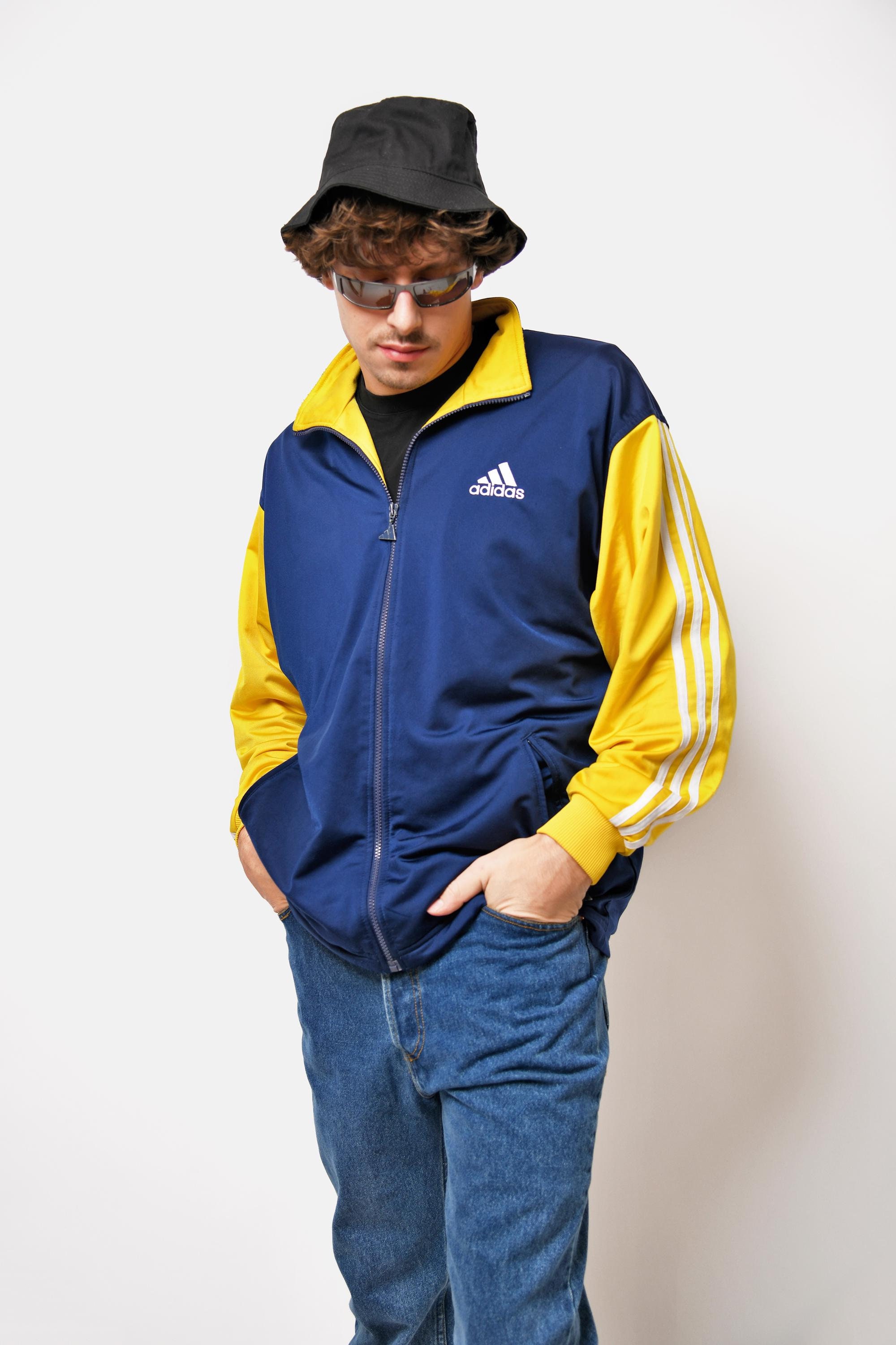 Adidas Tracksuit Blue And Yellow Vintage ADIDAS Track Jacket Navy
