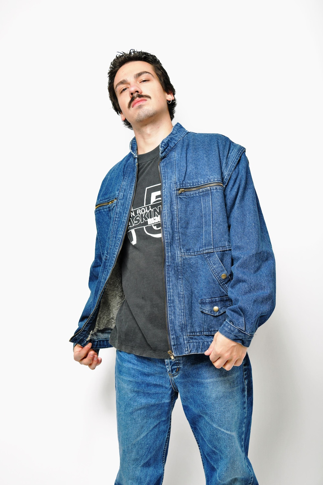 ジャケット・アウター Old man denim jacket Vintage Denim Sherpa Jacket | Dark Blue Wash, 90s Old School