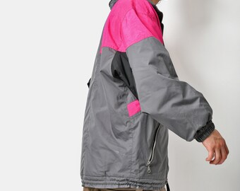 Retro 90s Windbreaker Jacket in Grey Pink Colour Mens