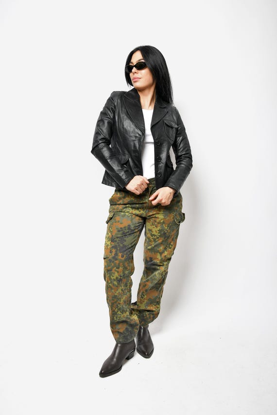 Vintage Black Real Leather Jacket Women's 90s Y2K Biker