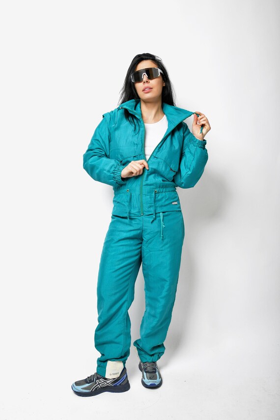 Colmar 80er Jahre Vintage Skianzug Damen electric grün/blau türkis