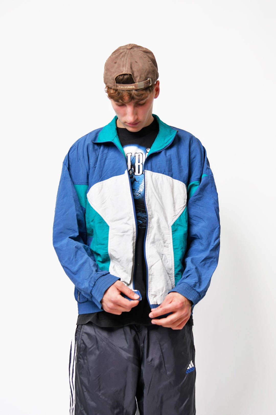 Vintage Sport Rave Shell Jacket Blue White Colour | Men's 90s Swag ...