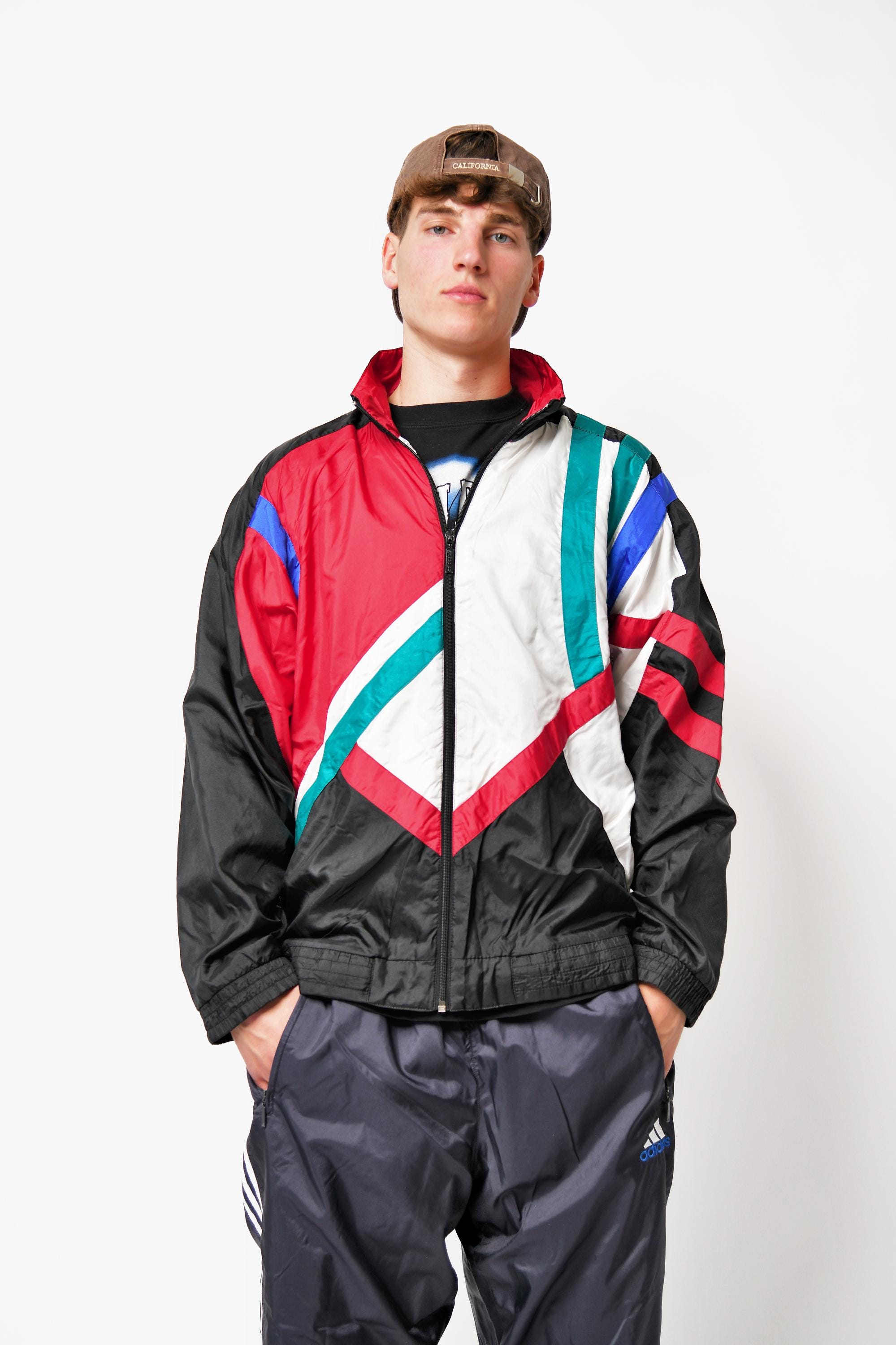 Vintage Adidas 80s 90s Blue Windbreaker Track Jacket Hip Hop