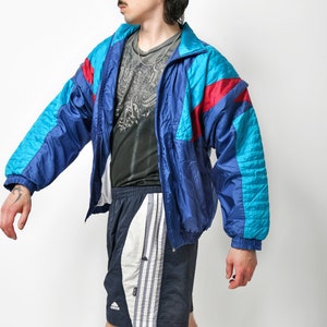 80s retro jacket blue multi colour block Vintage track shell suit top Detachable sleeves nylon sport athletic 90s windbreaker Medium M image 3