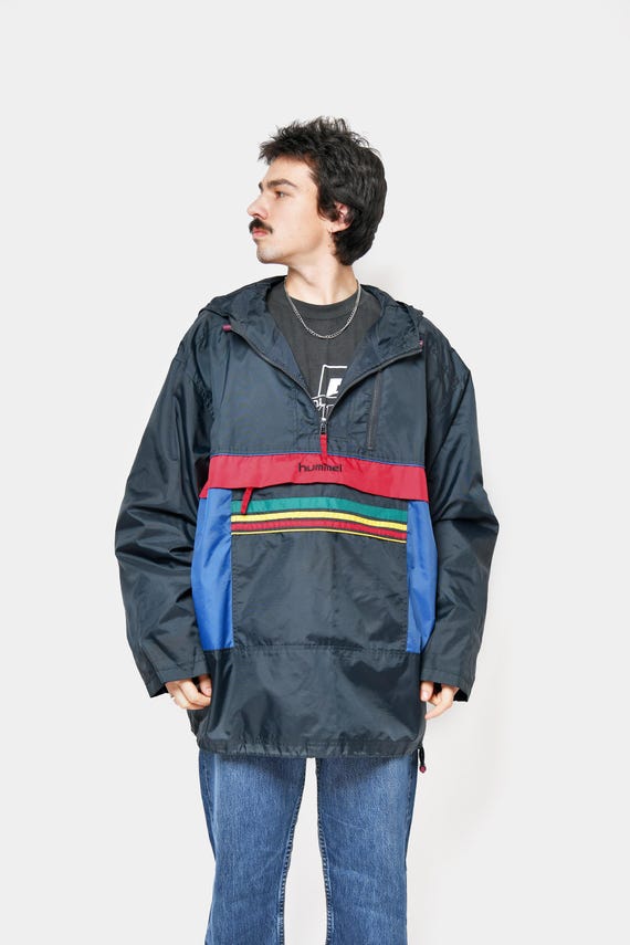 ホ　hummel ネイビーウィンドブレーカー Vintage Hummel Hooded 1/4 Zip Windbreaker Navy Blue Multi Colour