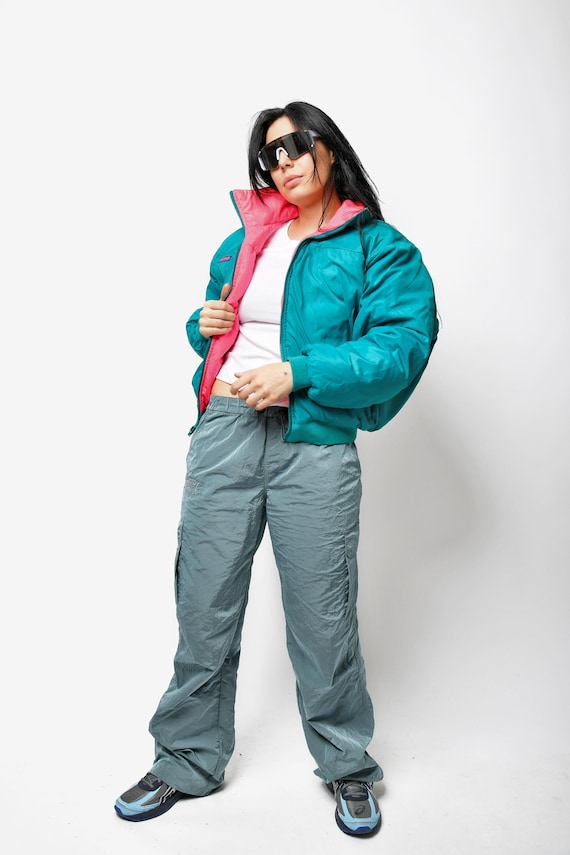 Columbia Vintage Puffer Jacket Double-sided Pink Teal Green Blue 