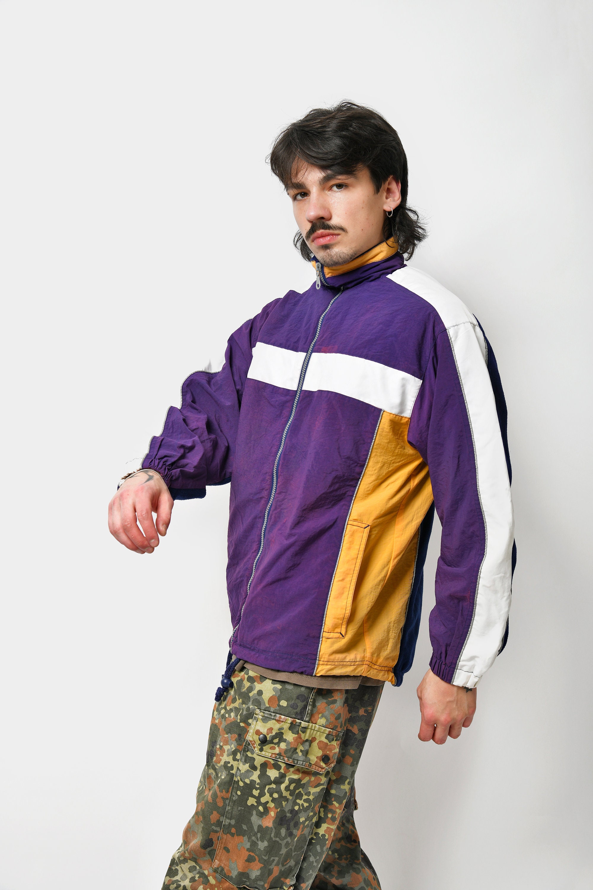 80s vintage nylon swingtopjacket men’s M 80s Vintage Warm Wind Jacket With Fleece Padding in Purple