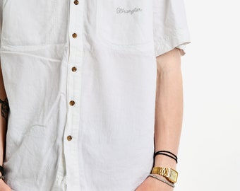 Chemise Western Wrangler Vintage Homme – Blanche – 15.5x34 – Longue Queue – Géo