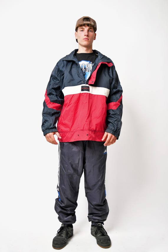 Vintage Lightweight Windbreaker Mens Navy Blue Red Colour Retro