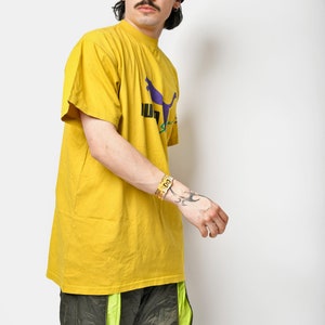 PUMA vintage t-shirt in yellow for men | 90s retro Old School tee | 1990s vintage sports shirt man | Active streetwear men's | XL/XXL size image 6