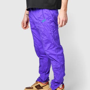 Vintage Track Pants Violet Purple Nylon Joggers Elastic
