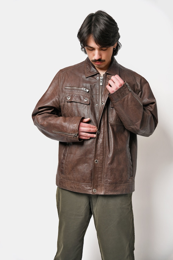 ジャケット・アウター 90s A-2 leather jacket brown y2k Vintage Brown Leather Jacket | 90s Y2K Zip up Collared