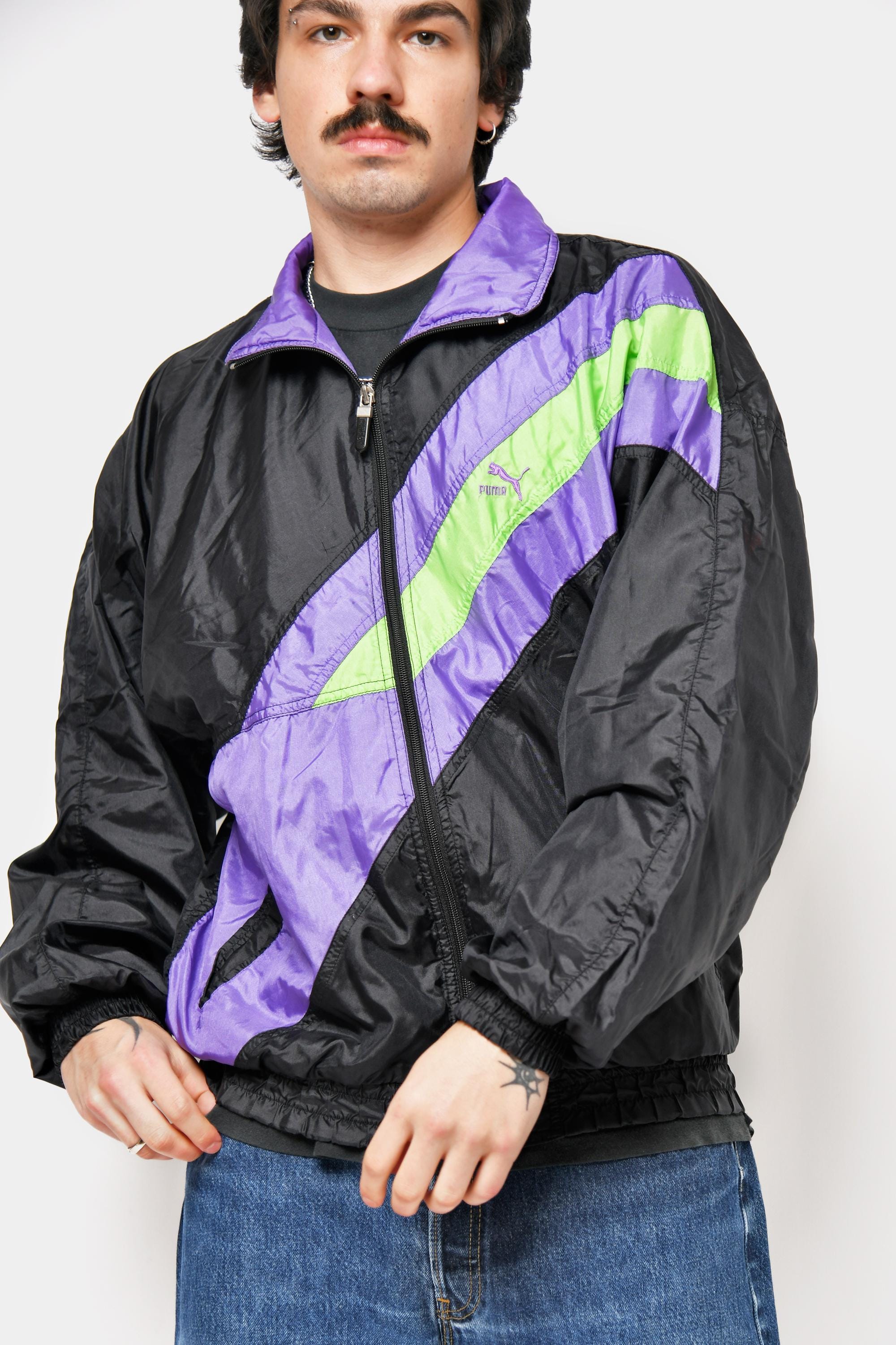 PUMA トラックジャケット 90s ブラックパープル PUMA 1990s Era Jacket Mens Black Purple Green Colour Block