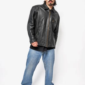 Vintage black real leather men's heavy jacket.