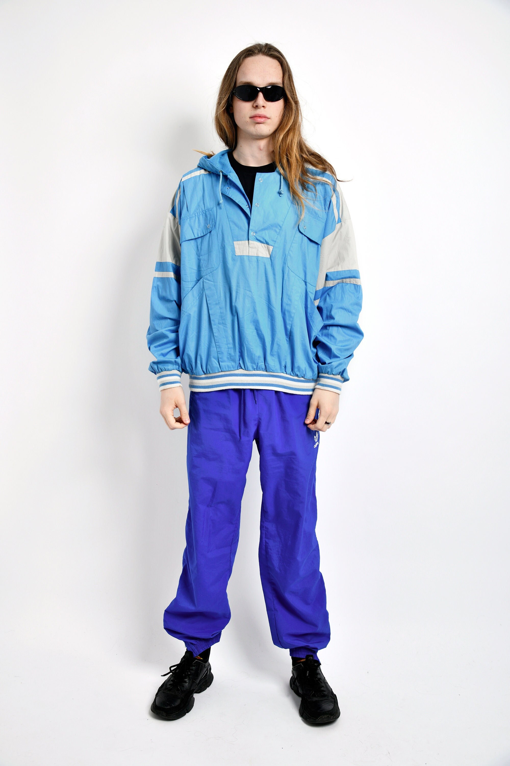 Retro 80s Windbreaker Mens Sky Blue 