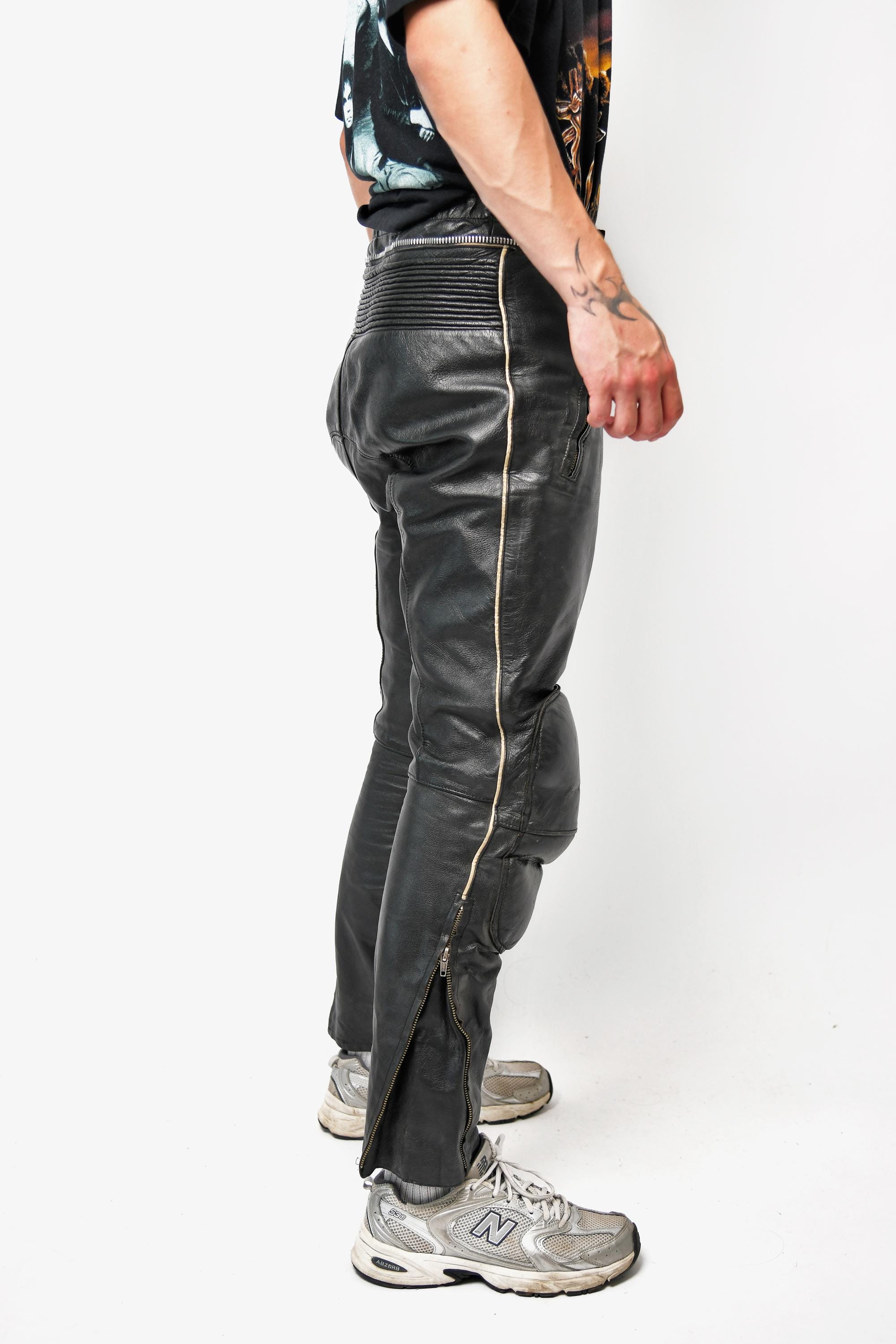 Vintage Motorcycle Leather Pants Black | Retro Moto Biker