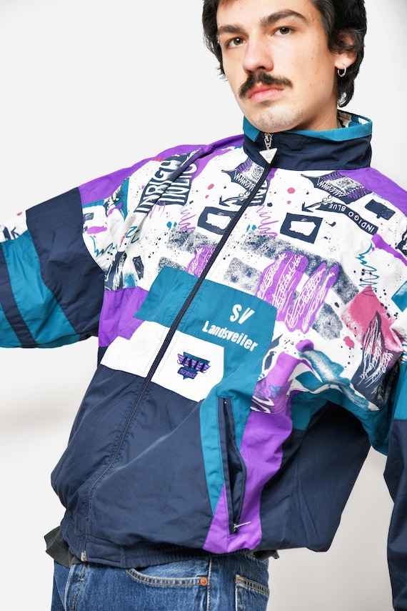 90s abstract patterned shell jacket multi coloure… - image 2