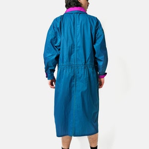 Vintage long lightweight windbreaker coat by Jeantex in blue pink colour 90s 80s retro hooded wind coat Festival rave jacket unisex M/L image 6