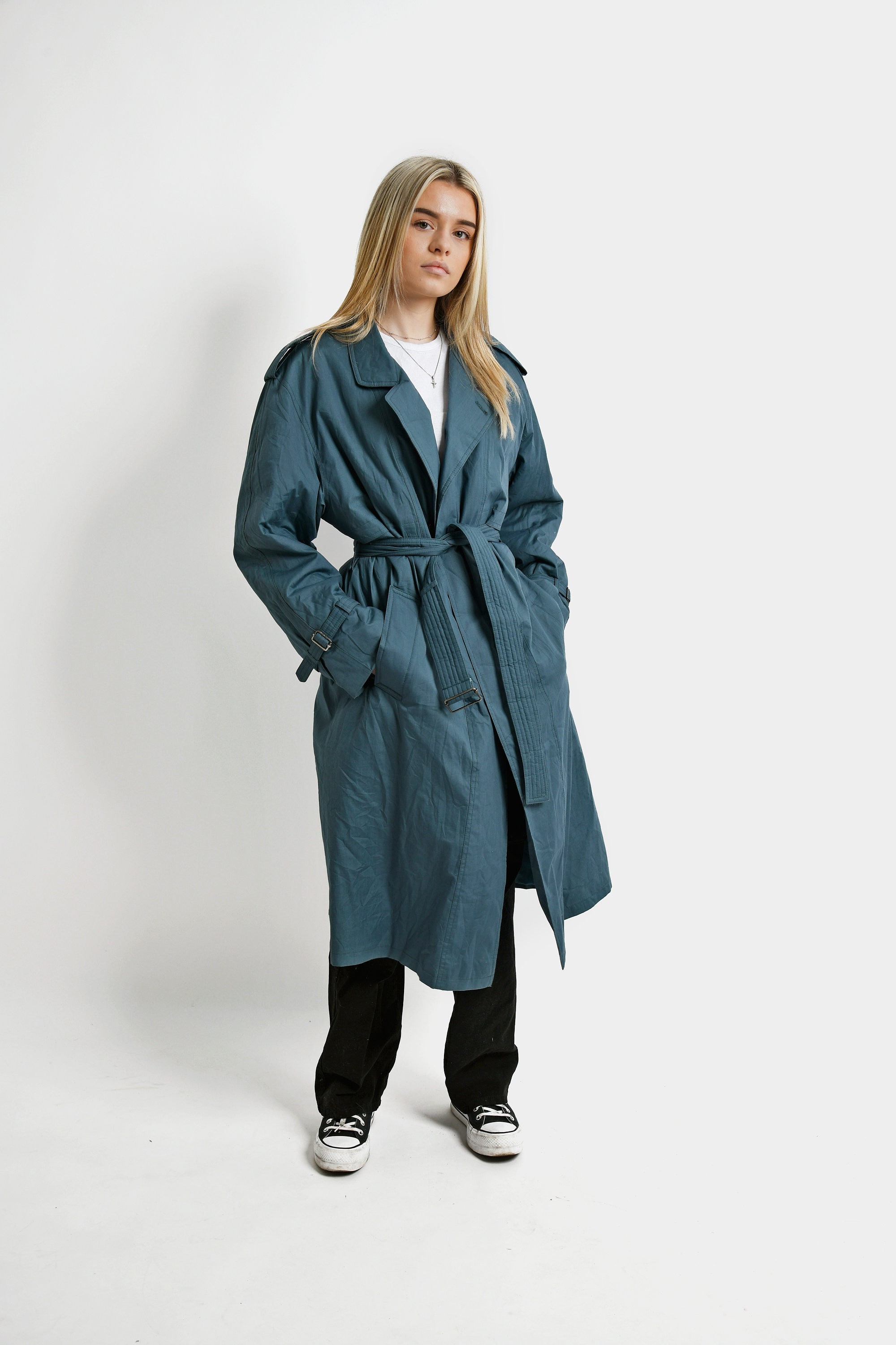 [LOW CLASSIC] / ☆ 24SS RAGLAN HALF TRENCH COAT / BLUE Classic Blue Trench Coat Unisex | Detective Autumn Fall