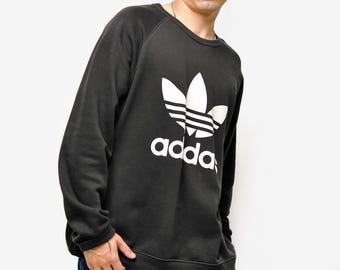 ADIDAS Originals Vintage Sweatshirt Black Mens Y2K Cozy Athletic