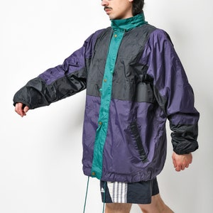 Vintage lightweight windbreaker green purple men Retro 80s hooded light jacket 90s festival rave fall shell wind rain coat Large size image 6