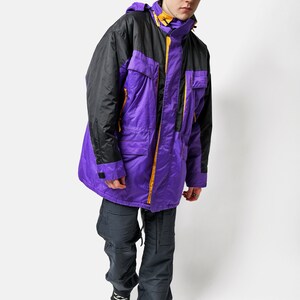 90s vintage parka jacket in purple Warm fall winter ski jacket men Retro 80s skiing sport hooded snow shell coat Large L size image 2