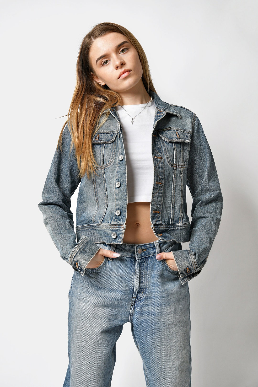 90s Denim Jacket| Vintage Unisex Jean Jacket  Women's Minimalist Classic Blue Denim Jacket main image 0