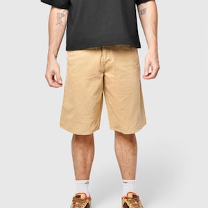 Quicksilver men&#39;s vintage bermuda shorts light brown beige | Casual summer skater long relaxed loose fit oversized shorts for men | Small S