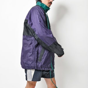 Vintage lightweight windbreaker green purple men Retro 80s hooded light jacket 90s festival rave fall shell wind rain coat Large size image 4