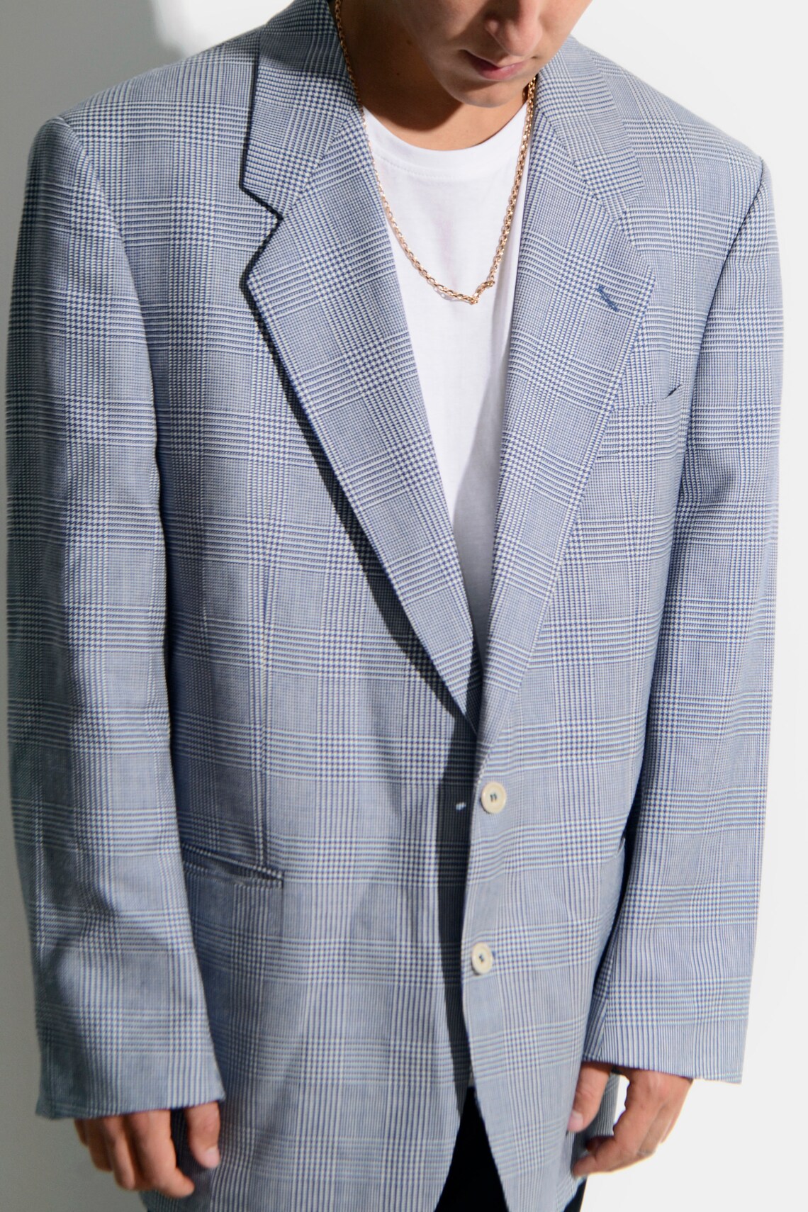 Vintage 90s blazer blue white jacket men Checkered 80s | Etsy